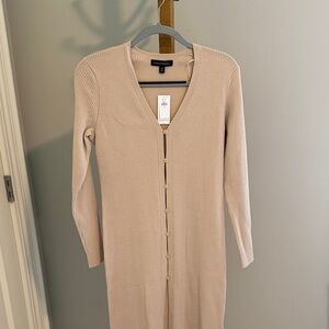 Banana Republic Beige Ribbed Long Sleeve Button-Front Dress